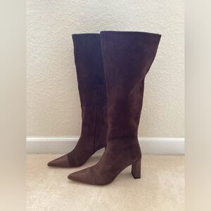 Staud Brown Suede Pointed Toe Knee High Boots